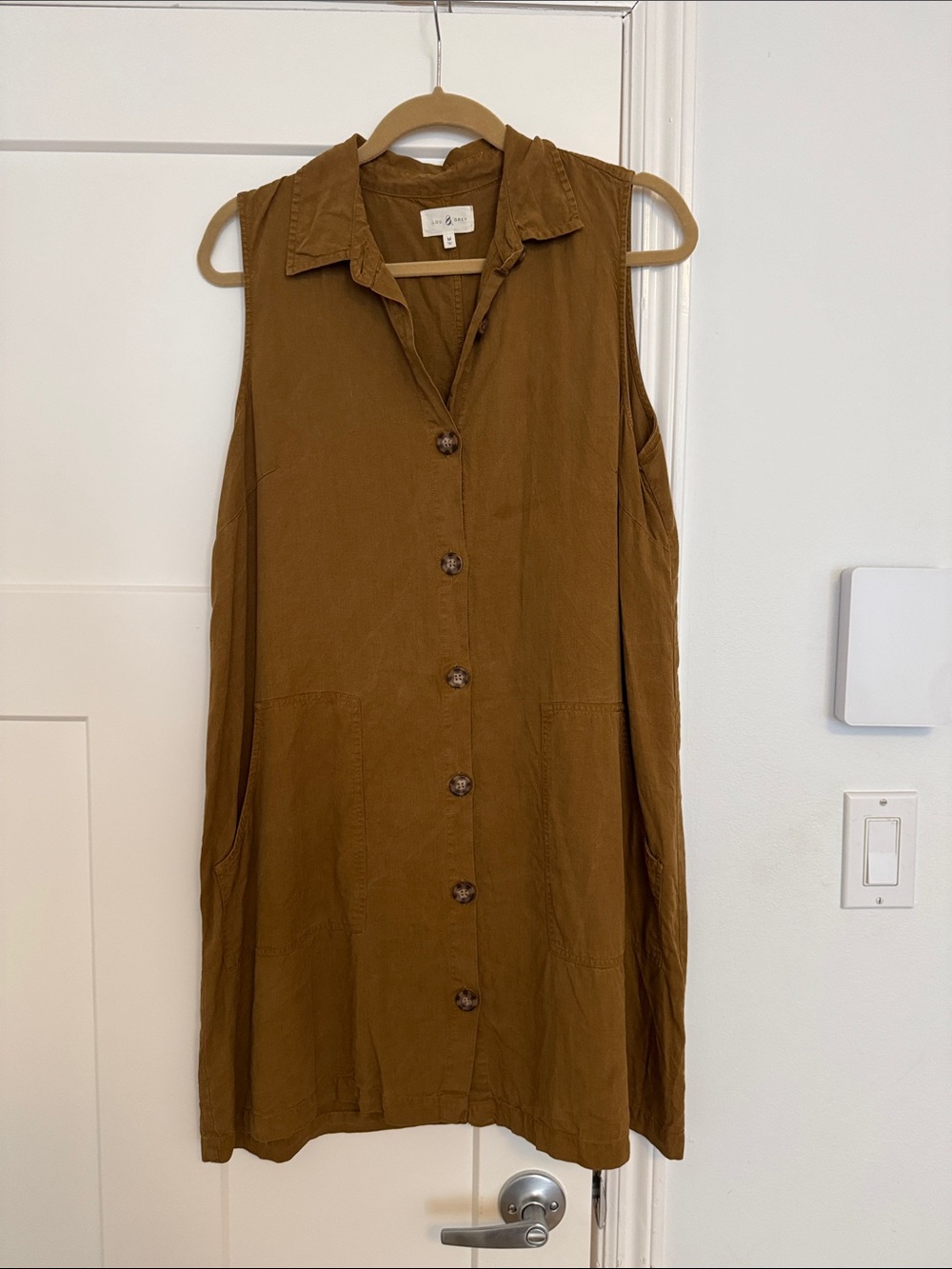 Lou & Grey by LOFT Sleeveless Button-Front Mini Dress in Brown